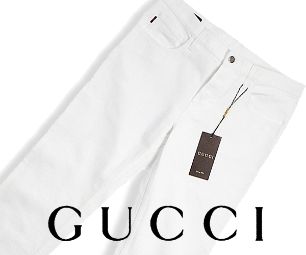 12万新品◇GUCCI (グッチ）”g刺繍”ホワイトデニムパンツ (50