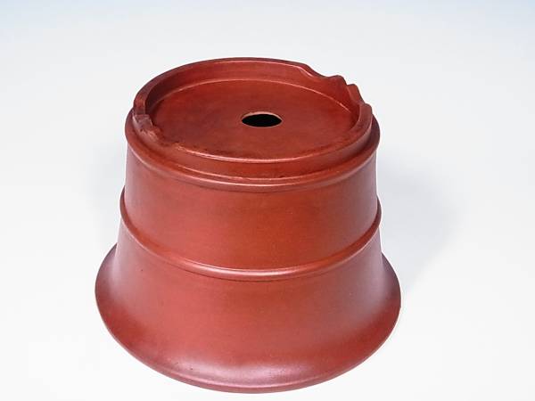 中国古鉢☆朱泥外縁胴紐丸21cm ☆ 宜興紫砂 盆栽鉢 横巾21cm