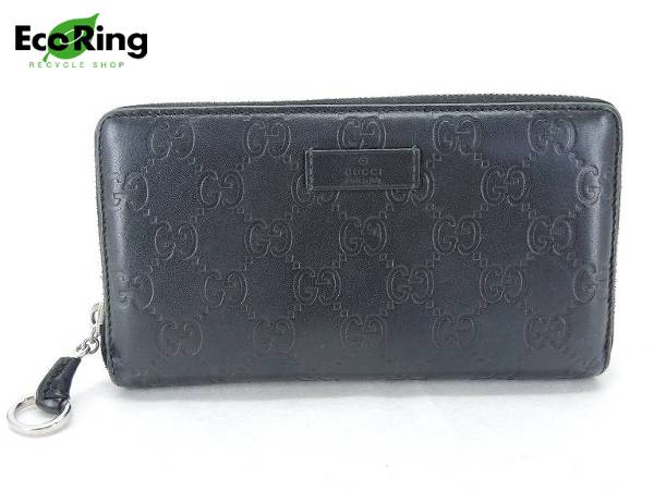 1円 グッチ グッチシマ ラウンド レザー 長財布 ブラック BD474