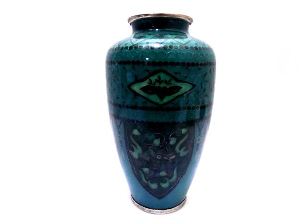 ★尾張特産 古代模様 銀線 本七宝 六寸 飾花瓶