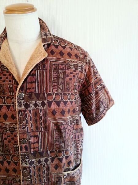 60s SurfKing ビーチシャツ ビンテージ 茶パイル 総柄 アロハ