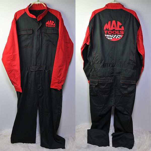 古着●マックツール 作業服・ツナギ オーバーオール黒&赤 3L xwp
