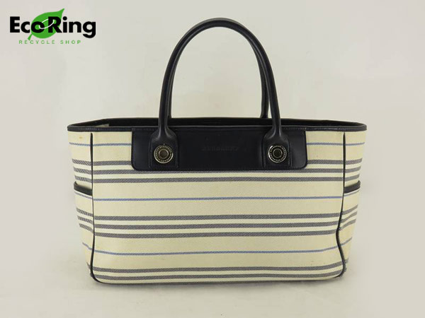 1円 バーバリー ストライプ キャンバス トートバッグ BP762