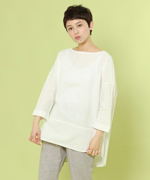 新品studioCLIPスタジオクリップ刺繍切り替えリネンチュニック