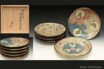 島岡達三 人間国宝 | 『象嵌赤絵草花文絵変組皿』（6枚組） 骨董の販売 