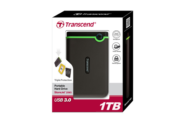 新品 Transcend 外付けポータブルHDD 1TB USB3.0対応 TS1TSJ25M3 耐