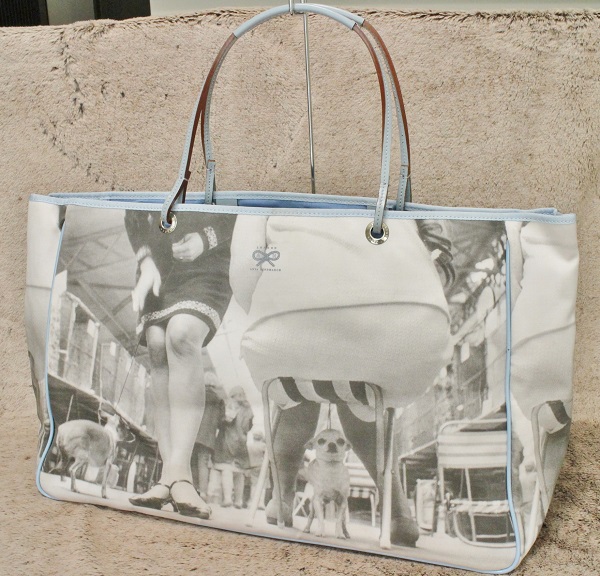 1円～【アニヤ・ハインドマーチ本物】トートバッグ/グレーｘ水色