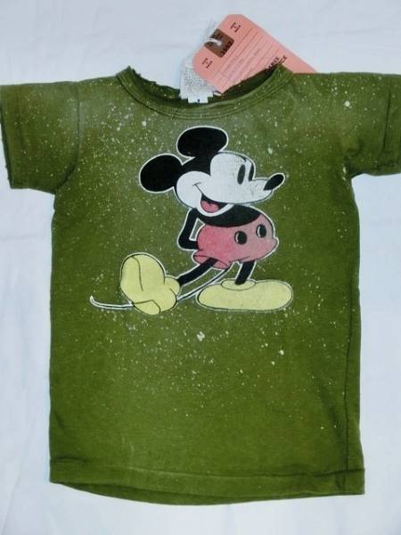 デニム&ダンガリー MICKEYダメージボロボロTシャツ☆カーキ100cm