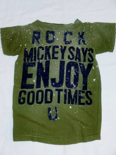 デニム&ダンガリー MICKEYダメージボロボロTシャツ☆カーキ100cm