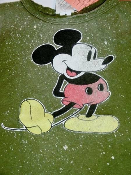 デニム&ダンガリー MICKEYダメージボロボロTシャツ☆カーキ100cm