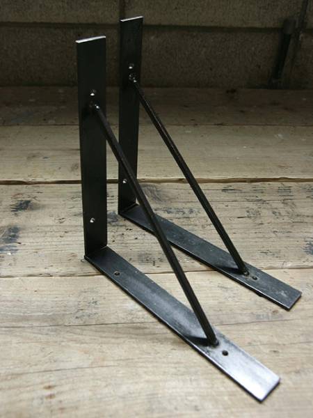 □ L字型棚受け金具/Lサイズ/黒皮鉄製/DIY金具/黒/無骨なパーツ 【公式