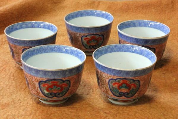 E157 古伊万里錦手蕎麦猪口5点 色絵 和骨董 和食器33744 和食器