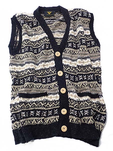★ハイランド 英国製 綿麻ニットベスト 状態良好 M マルチカラー