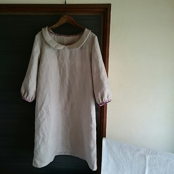 【ハンドメイド】リネンで丸襟ワンピース＊リバティ＊