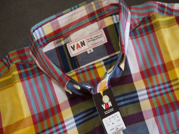 VAN JAC アイビーマドラスチェックBD半袖シャツM