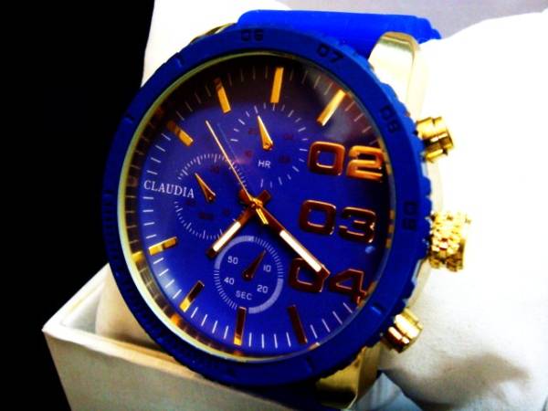 ◆正規CLAUDIA◆BIGフェイスラバーベルト腕時計◆DIESEL系青