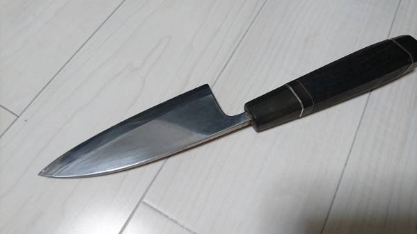 ４寸 鏡面 小出刃 青鋼 黒檀柄