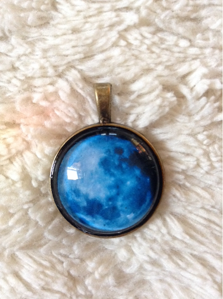 ★太陽系 宇宙 惑星 ペンダント ネックレス トップ/青 満月 大★_2