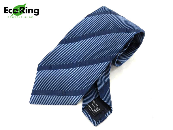 1円 美品 グッチ ストライプ ロゴ シルク ネクタイ 紺 BP960