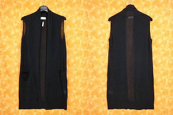 ★060665【プラステ】今季*未使用*綿Mix薄ニットロングジレ*M*黒