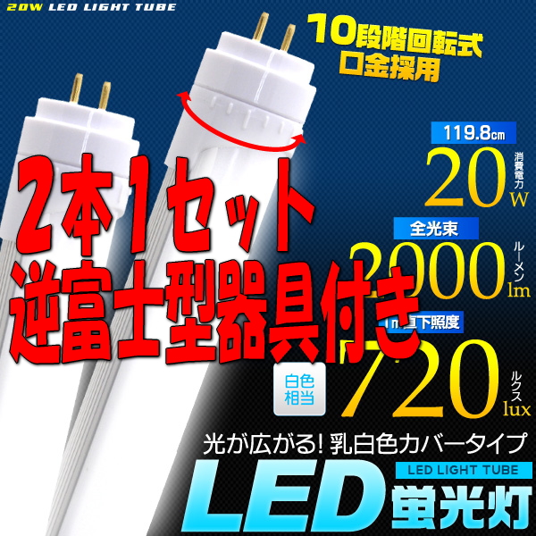 【保障付き】40W型LED蛍光灯2本＋2灯式逆富士型蛍光灯器具セット