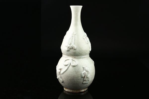 【航】中国古玩 青白磁 人物文 瓢箪型 花器 花瓶 飾壺