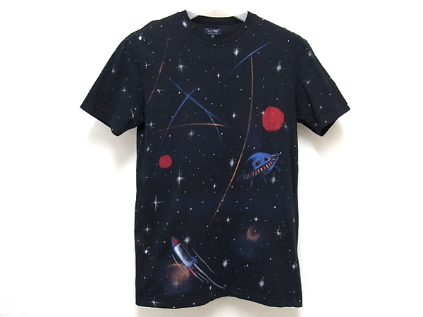 1円AJ アルマーニジーンズ美品●メンズ半袖TシャツMブラック宇宙