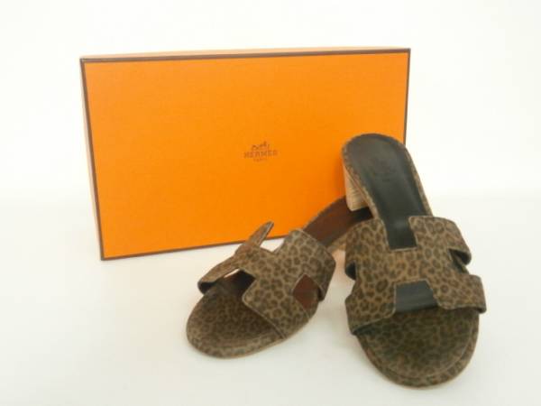 1スタ 美品 HERMES エルメス 豹柄ミュール サンダル 23cm/箱付き
