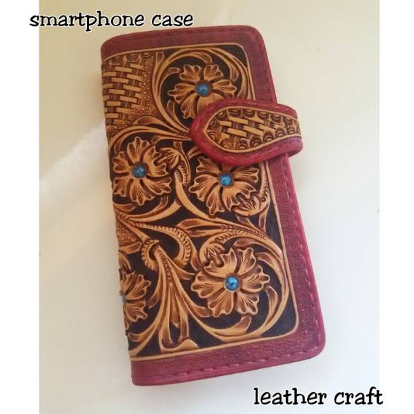 ♪送料無料♪ カービング 手帳型iPhone6/6s ケース ターコイズ赤