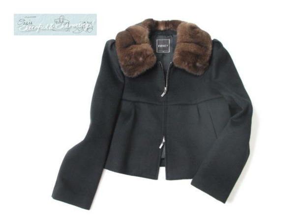 新品　フォクシージャケット　38 FOXEY/フォクシー ジャケット パウダーショコラ ミンク衿 38 【公式通販】