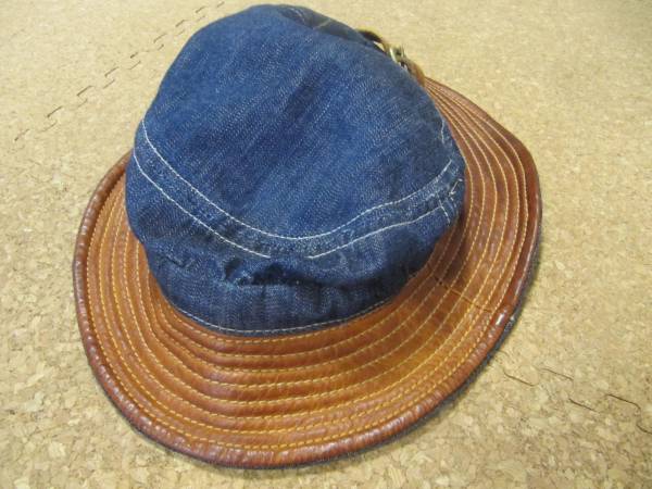 DECHO　デニム　レザー　ハット　古着加工（革部分）