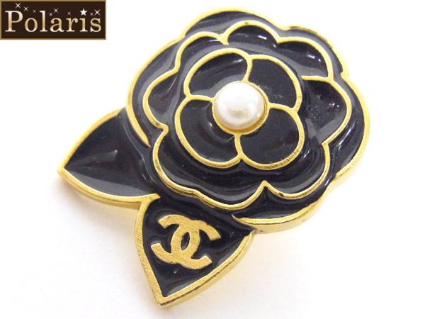 CHANEL/シャネル カメリア ピンブローチ ブラック×ゴールド 02A