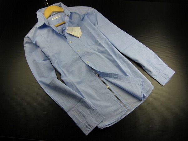 新品■タケオキクチ/テープ使いリネン混シャツ/青/2【M】