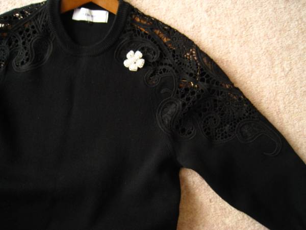 美品 LE CIEL BLEU ルシェルブルー肩レース刺繍ニットワンピース