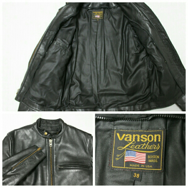 即決 バンソン VANSON シングルライダースジャケット 立て襟付38 即決