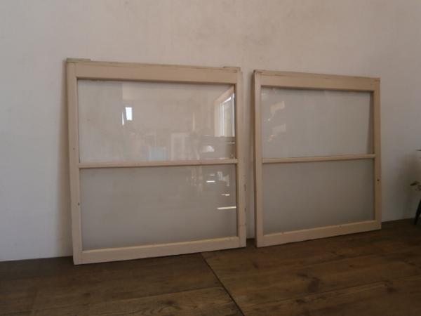 H228◆即決◆２枚組◆レトロな古い木製ガラス戸◆検引き戸建具A