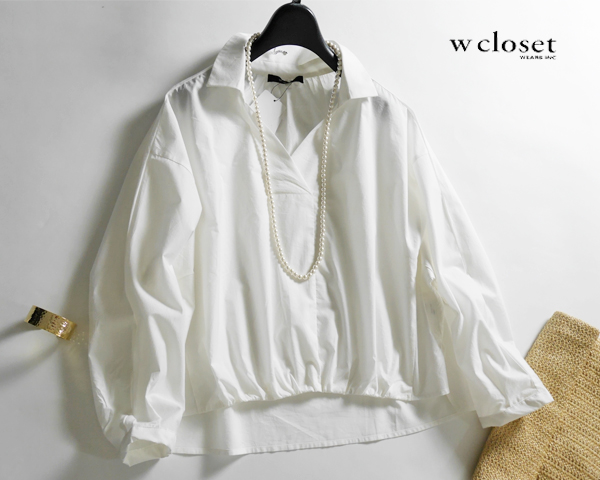 ダブルクローゼット★フロントギャザースキッパーブラウスWH★