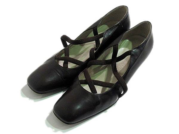 ジョルジオアルマーニ パンプス 靴 レザー 本革 レースアップ 茶