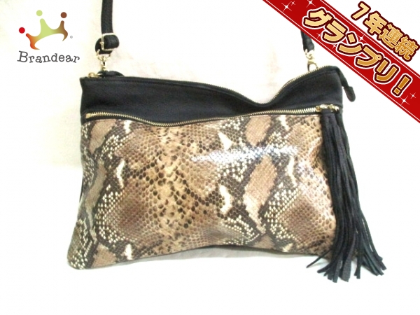 パピヨネ ショルダーバッグ ベージュ×ダークブラウン×黒 合皮