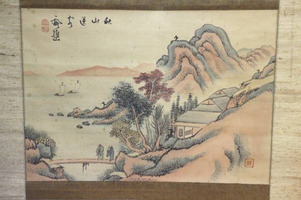 IR023◇掛軸◇山水図/詳細不明/中国/骨董/共箱 中国美術 掛け軸 【公式