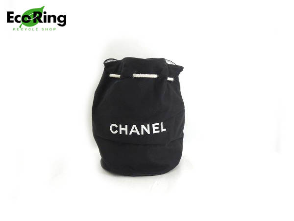 1円 シャネル 巾着型 キャンバス ショルダーバッグ 黒 BK987