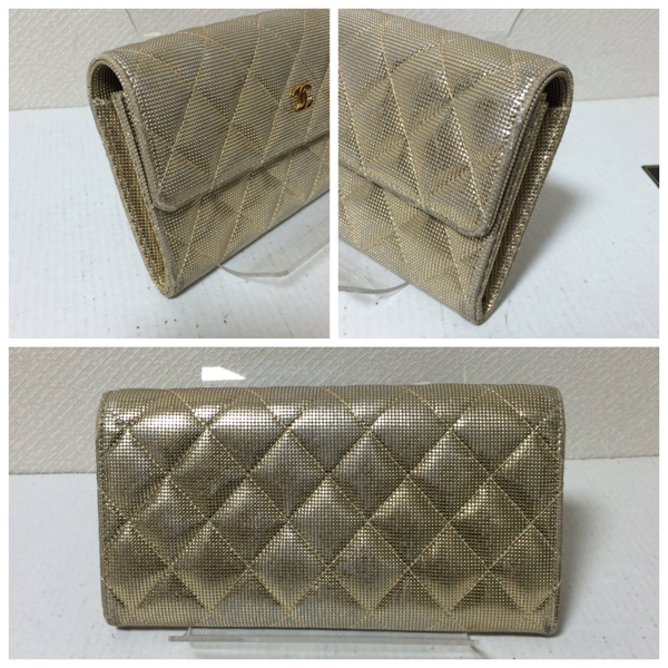 マトラッセ シャネル ゴールド 二つ折り長財布 CHANEL CHANELゴールド 