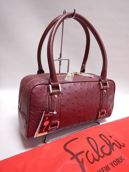 新品■ファルチ オーストリッチ ハンドバッグ■ワイン色