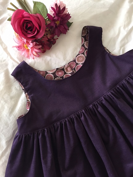 ハンドメイドfamilleコーデュロイ＆リバティワンピース130紫