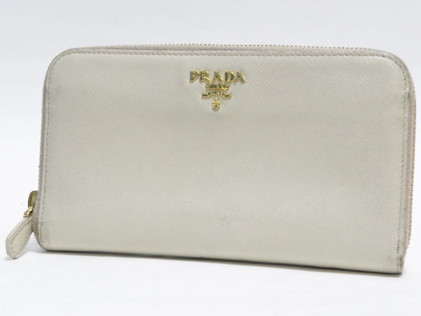 PRADA プラダ ラウンドファスナー長財布 レザー 白 中古 【公式通販】