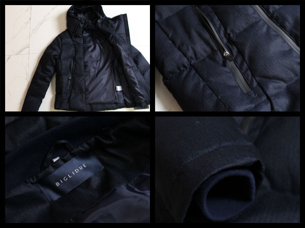 ■T4052■定3.9万BIGLIDUE ヘリンボーン柄 ダウンジャケットM紺
