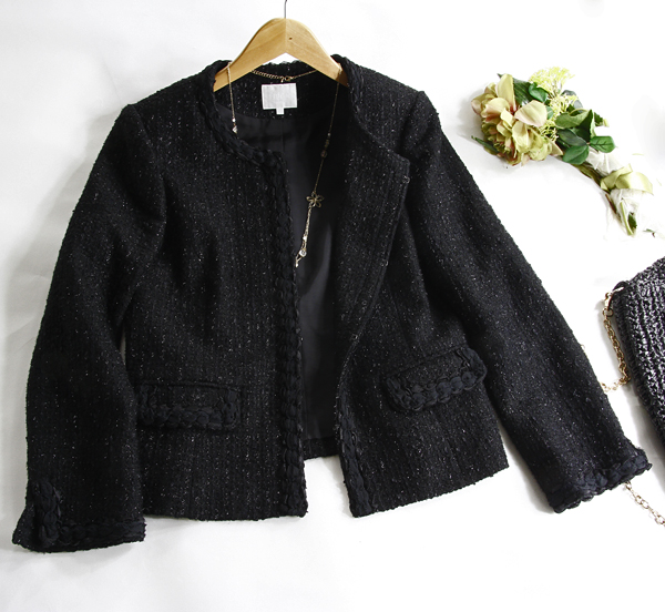 送料無料！自由区★上質！ツイードノーカラージャケット中古美品