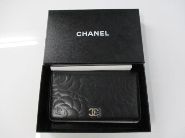 CHANEL シャネル 二つ折り長財布 カメリア ブラック