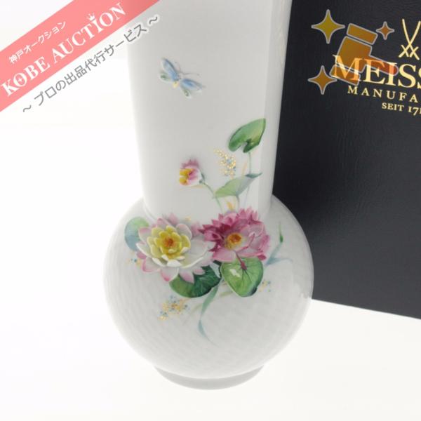 マイセン花瓶 マイセン 花瓶 波の戯れ 蓮の花 金彩 双剣 LMマーク 綺麗