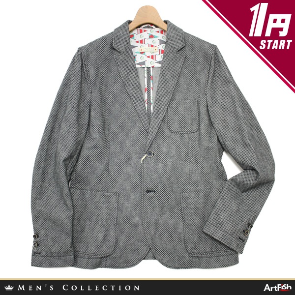 1円CRUNA★黒系ダイヤ柄クラシック アンコンジャケットj179*s48